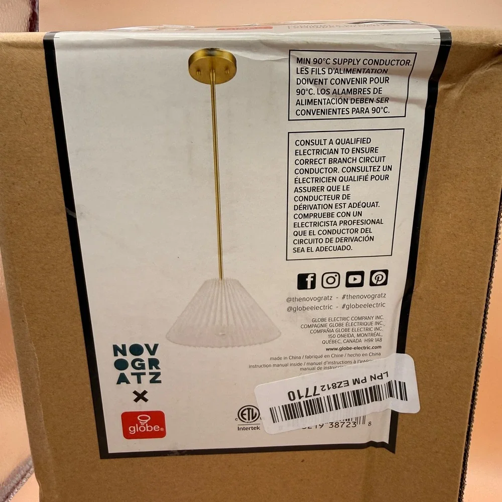 GLOBE Electric x‎ Novogratz 67000103 1-Light Pendant Light Fixture, Matte Bras